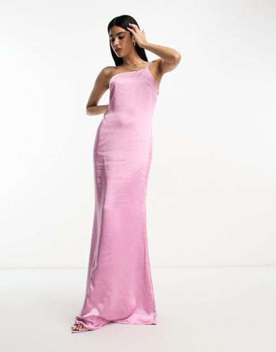 Amelia - Robe longue asymétrique de demoiselle d'honneur en satin - Mauve - Pretty Lavish - Modalova