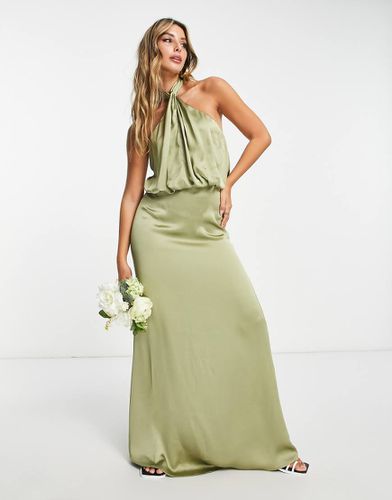 L'invitée - Sammie - Robe dos nu longue en satin - Olive doux - Pretty Lavish - Modalova