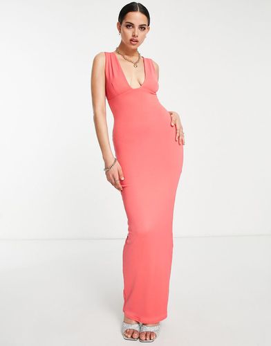 Robe longue moulante double épaisseur à décolleté plongeant - Corail - Public Desire - Modalova