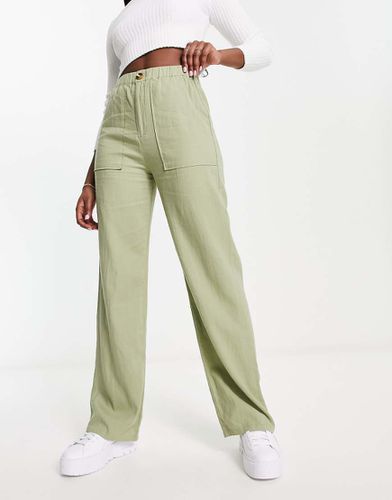 Pantalon décontracté en lin - olive - Pull & bear - Modalova