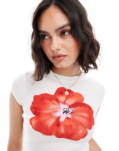 T-shirt effet rétréci à imprimé fleur d'hibiscus - Pull & bear - Modalova