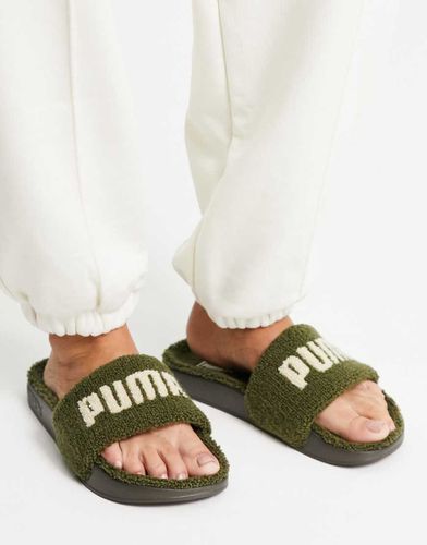 Claquettes en sherpa à logo - Kaki - Puma - Modalova