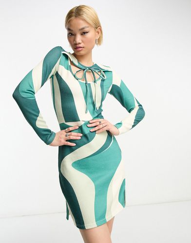 Robe courte à imprimé tourbillon avec col à lien noué - Vert - Rebellious Fashion - Modalova