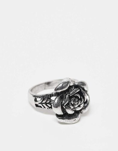 Bague unisexe avec rose en argent poli - Reclaimed Vintage - Modalova