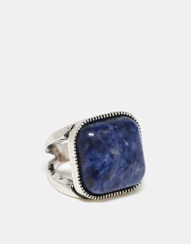 Bague unisexe carrée avec pierre semi-précieuse bleue - Reclaimed Vintage - Modalova