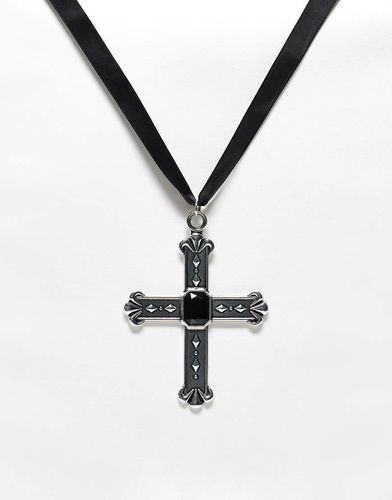 Halloween - Collier unisexe en ruban avec pendentif croix oversize - Reclaimed Vintage - Modalova