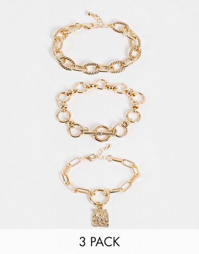 Inspired - Lot de 3 bracelets à maillons divers - Doré - Reclaimed Vintage - Modalova