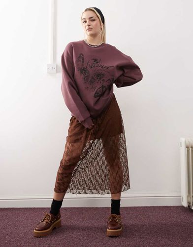 Sweat-shirt oversize avec imprimé papillon - Bordeaux - Reclaimed Vintage - Modalova