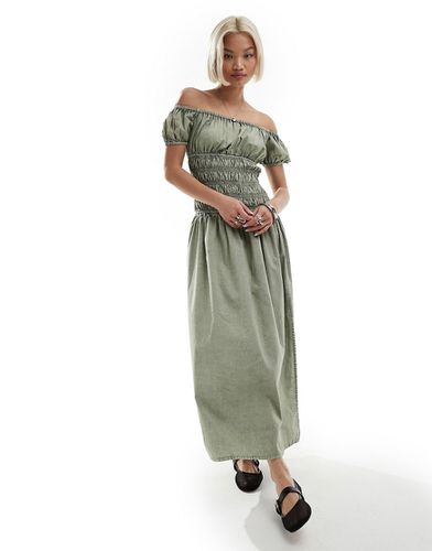 Robe longue avec taille froncée - Kaki délavé - Reclaimed Vintage - Modalova