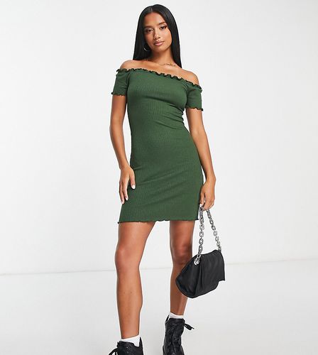 Robe courte à encolure Bardot et bords ondulés - Kaki - River Island Petite - Modalova