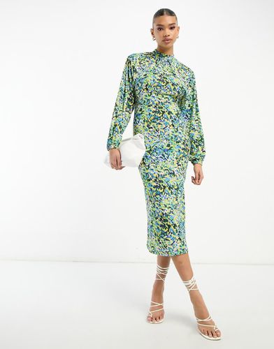 Robe mi-longue à imprimé fleuri avec manches bouffantes et col montant - River Island - Modalova