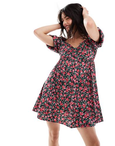 Robe babydoll courte style chintzy à fleurs et manches bouffantes - Multicolore - Wednesday's Girl - Modalova