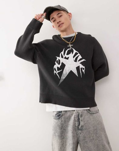 Cypher - Pull oversize avec motif étoile graphique en jacquard - foncé - Weekday - Modalova