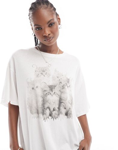 Emy - T-shirt oversize à imprimé photo de chat - cassé - Weekday - Modalova