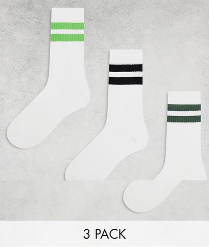 Lot de 3 paires de chaussettes de sport à bandes noires et vertes - Weekday - Modalova
