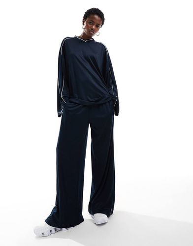 Pantalon de jogging d'ensemble oversize en jersey brillant avec bord contrastant - /blanc - Weekday - Modalova