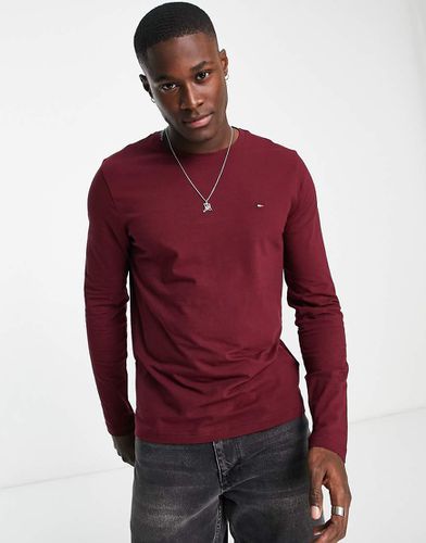 T-shirt manches longues ajusté en coton stretch avec logo drapeau - Bordeaux - Tommy Hilfiger - Modalova