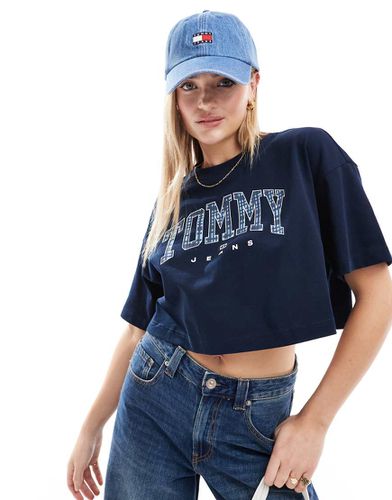 T-shirt crop top oversize avec logo à carreaux écossais - Tommy Jeans - Modalova