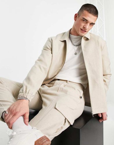 Blouson Harrington d'ensemble en flanelle - Blanc cassé - Topman - Modalova