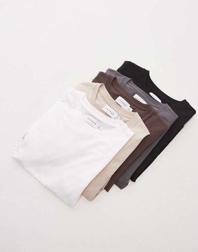 Lot de 5 t-shirts classiques - Noir, blanc, taupe, anthracite et marron - Topman - Modalova