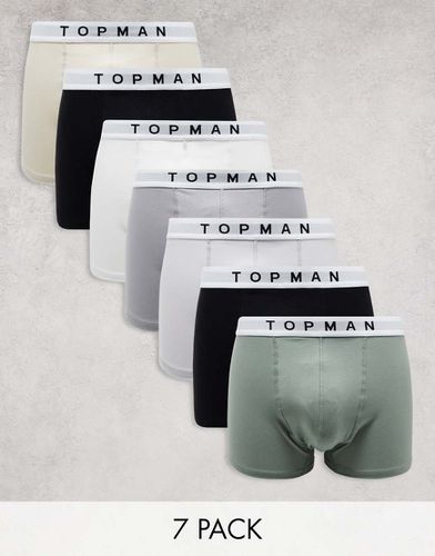 Lot de 7 boxers - Noir, blanc, gris, gris clair, taupe et vert avec taille blanche - Topman - Modalova