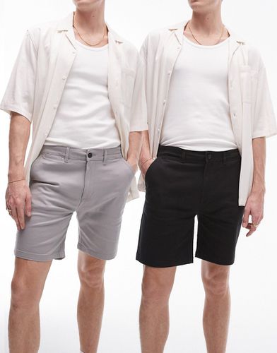 Lot de 2 shorts chino slim - Gris et noir - Topman - Modalova