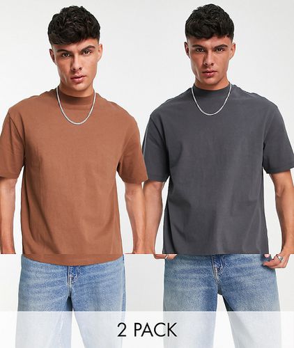 Lot de 2 t-shirts oversize - Anthracite et marron - Topman - Modalova