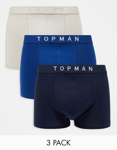 Lot de 3 boxers avec taille colorée - Bleu marine, bleu et taupe - Topman - Modalova