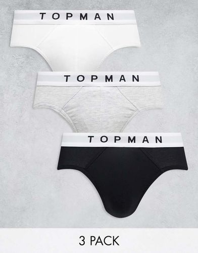 Lot de 3 slips à taille blanche - Noir, blanc et gris chiné - Topman - Modalova