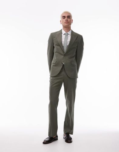 Pantalon de costume droit en lin mlang - Kaki - Topman - Modalova
