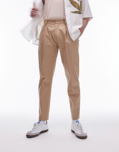 Pantalon habillé en coton coupe fuselée - Taupe - Topman - Modalova