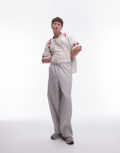 Pantalon large texturé de qualité supérieure - Taupe - Topman - Modalova