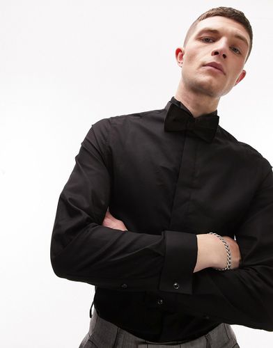 Premium - Chemise habillée ajustée à manches longues avec col cassé - Noir - Topman - Modalova