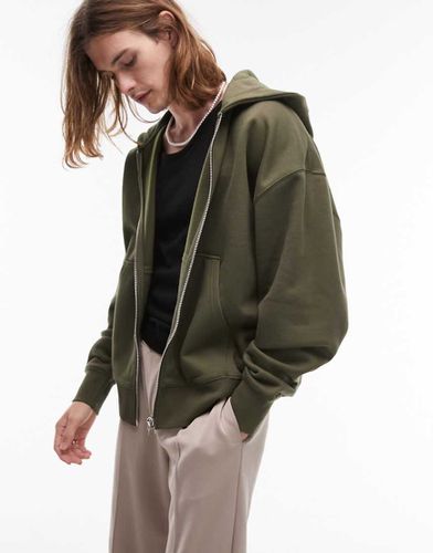 Premium - Sweat à capuche oversize épais avec fermeture éclair - Kaki - Topman - Modalova