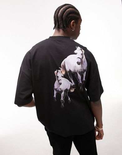 Premium - T-shirt ultra oversize avec imprimé chevaux à l'avant et au dos - Topman - Modalova