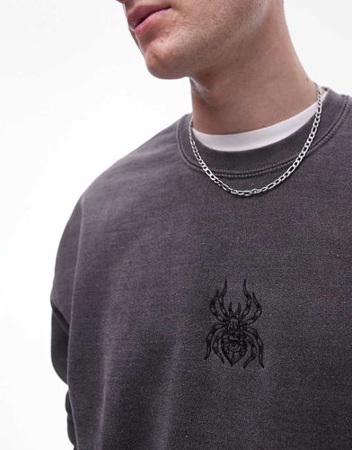 Sweat oversize à araignée brodée façon tatouage - délavé - Topman - Modalova