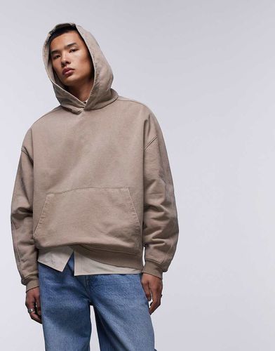 Sweat à capuche oversize avec coutures visibles - Taupe délavé - Topman - Modalova