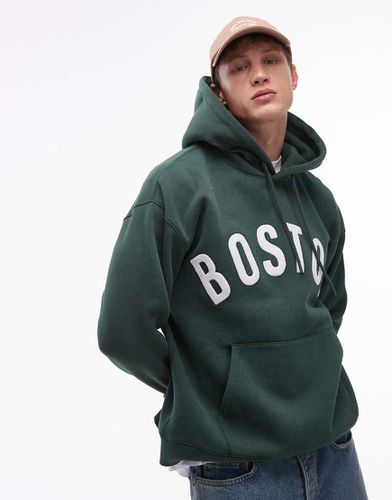 Sweat à capuche oversize motif Boston - délavé - Topman - Modalova