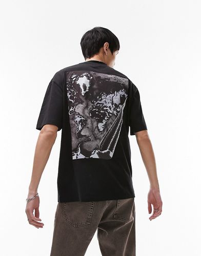 T-shirt oversize avec imprimé carte pliée sur le devant et au dos - Noir - Topman - Modalova