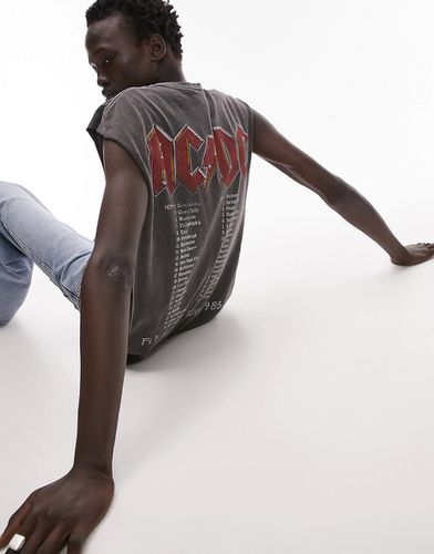 T-shirt oversize sans manches avec imprimé tournée ACDC devant et au dos - délavé - Topman - Modalova