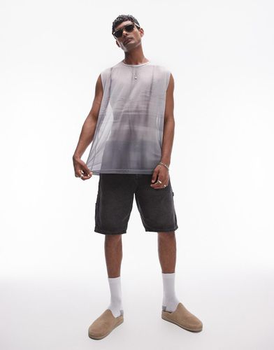 T-shirt oversize sans manches en tulle avec imprimé teint par sections - Topman - Modalova