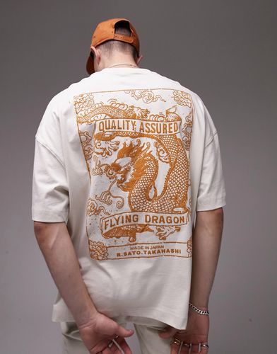 T-shirt ultra oversize à imprimé dragon sur le devant et au dos - Écru - Topman - Modalova