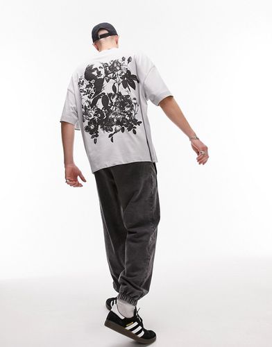 T-shirt ultra oversize avec imprimé fleurs et statue à l'avant et au dos - Topman - Modalova