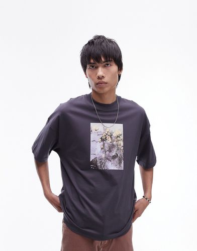 T-shirt ultra oversize de qualité supérieure avec imprimé fleurs gelées - Anthracite - Topman - Modalova