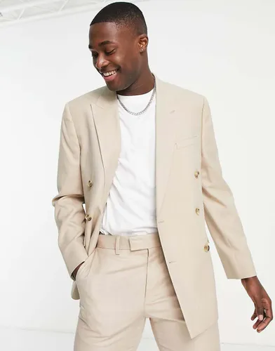 Veste de costume ajustée à double boutonnage - Taupe - Topman - Modalova