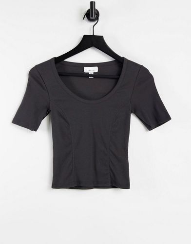 T-shirt manches courtes à encolure dégagée et coutures apparentes - Anthracite - Topshop - Modalova