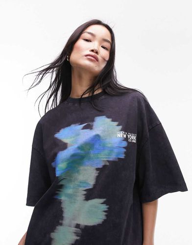 T-shirt oversize à imprimé graphique abstrait - Anthracite - Topshop - Modalova