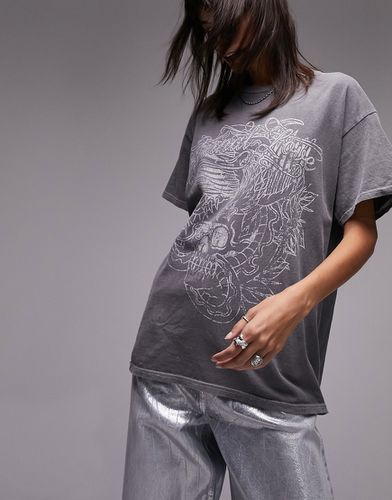 T-shirt oversize à imprimé style rock - délavé - Topshop - Modalova