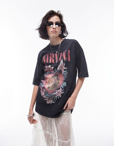 T-shirt oversize avec imprimé Nirvana sous licence - Anthracite - Topshop - Modalova