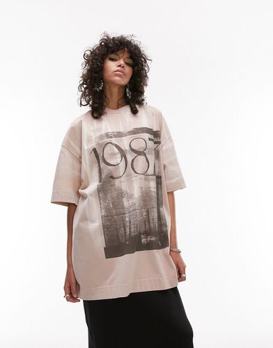 T-shirt oversize avec motif 1987 grunge - blush - Topshop - Modalova